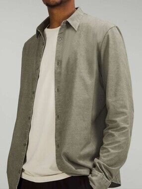 Lululemon Commission Button Down Long Sleeve Shirt Sage Khaki Green Enzyme Dye L